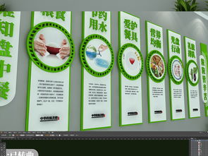 綠色簡(jiǎn)約，清新校園 食堂文化墻設(shè)計(jì)與健康飲食衛(wèi)生安全圖集